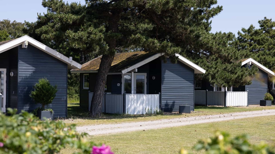 Hytte på 25m2 på Storebælt Camping set udefra
